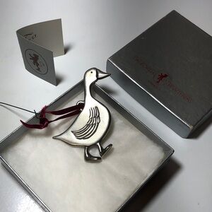 Pewter Goose Ornament with Red Ribbon, Gift Box & Card, NWT